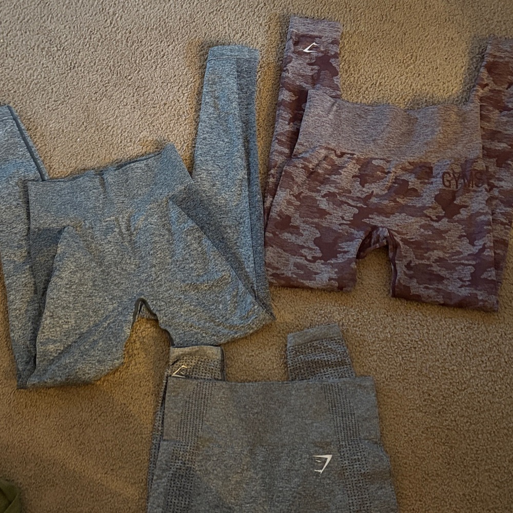 3 pairs Gymshark adult 2 Gray and maroon  Camo Leggings